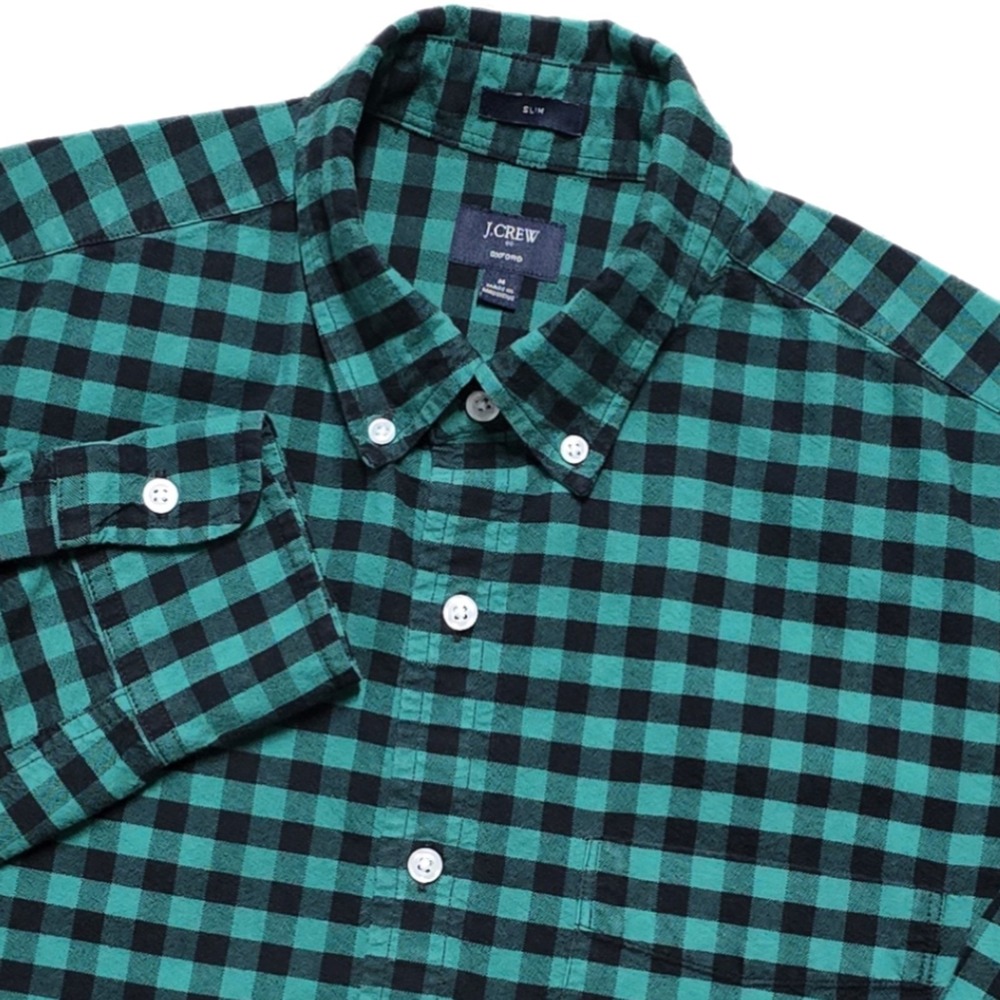 J.Crew Oxford Slim Fit Shirt Mens Medium Green Black Gingham Check Button Down